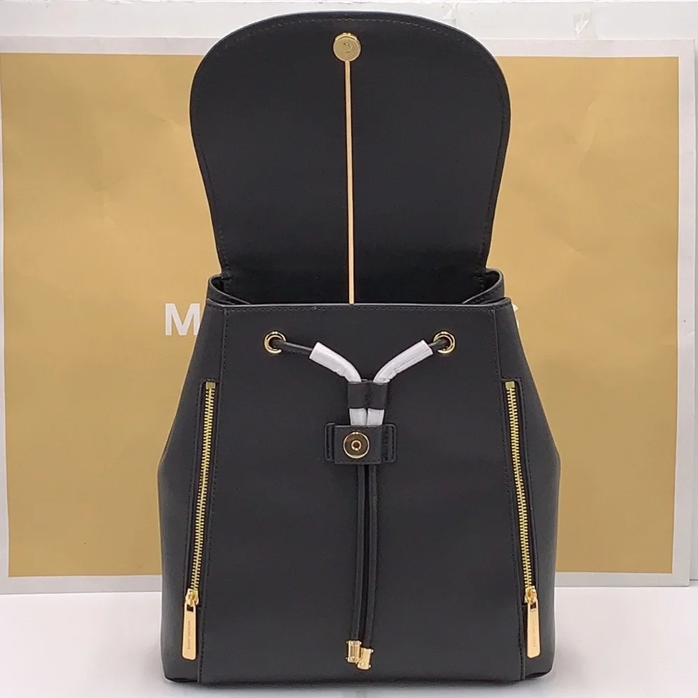 MICHAEL KORS PHOEBE MEDIUM FLAP DRAWSTRING BACKPACK BLACK COLOR - Picture 7 of 16